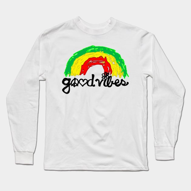 Good Vibes Rasta Rainbow Long Sleeve T-Shirt by LionTuff79